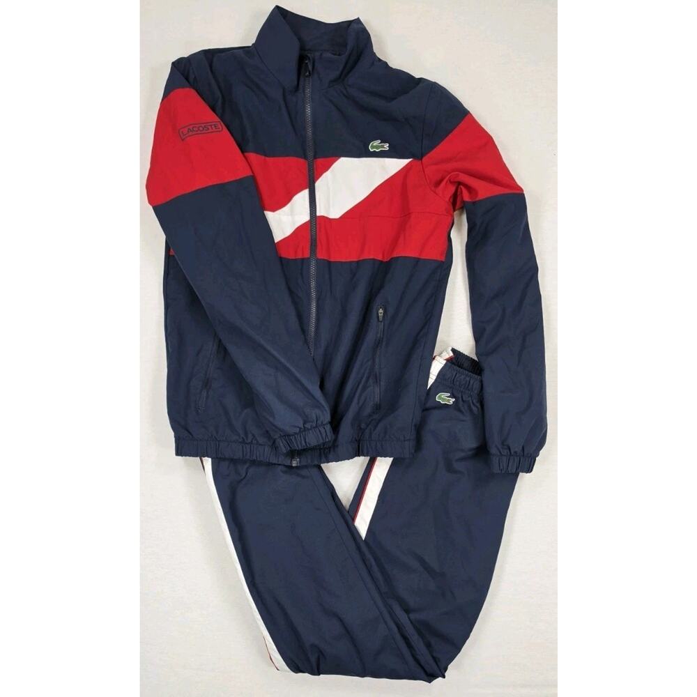 Lacoste Sport Colorblock Tracksuit Set Navy Red Tennis Windbreaker Jogger Small